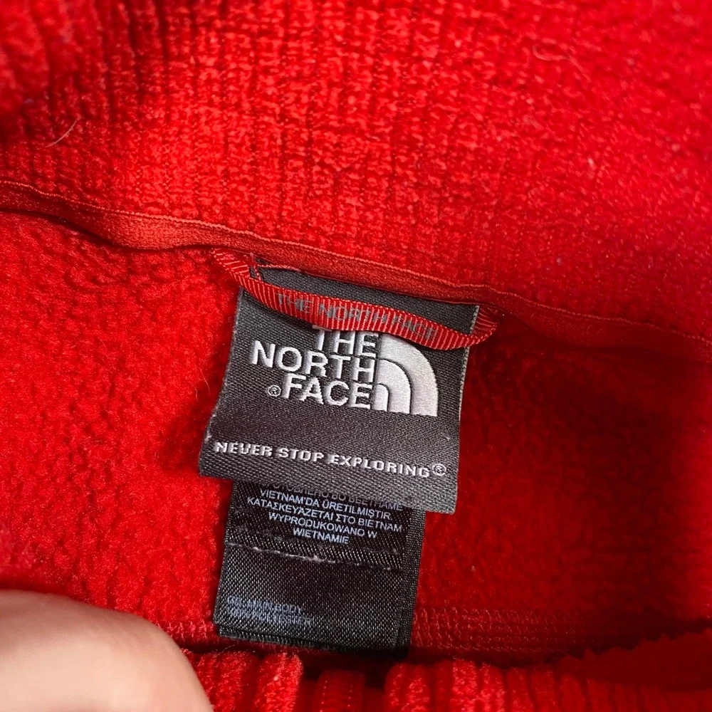 The North Face Mens Small Red‎ Quarter Zip Fleece Pullover Textured Grid Jacket